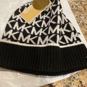 Michael Kors Black and Cream Patterned Beanie